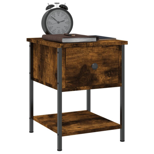 vidaXL Bedside Table Cabinet Side Table Nightstand Smoked Oak Engineered Wood 2