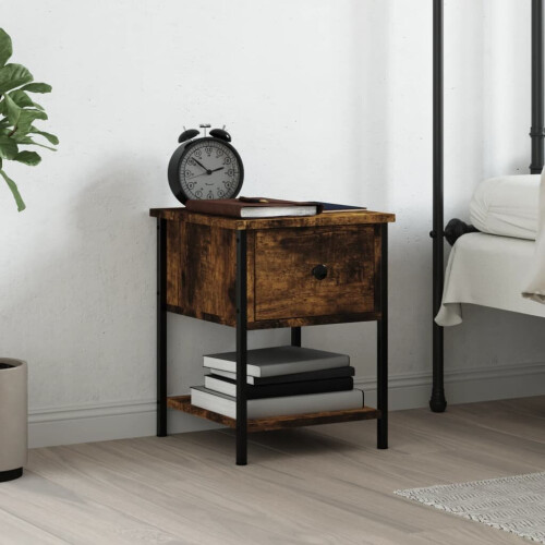 vidaXL Bedside Table Cabinet Side Table Nightstand Smoked Oak Engineered Wood