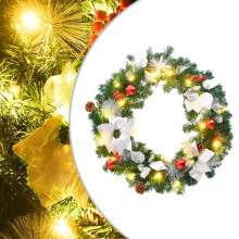 vidaXL 60 cm LED Christmas Wreath Garland with Snow Accents - Green PVC, Indoor/Outdoor USB-Powered, 20 LEDs