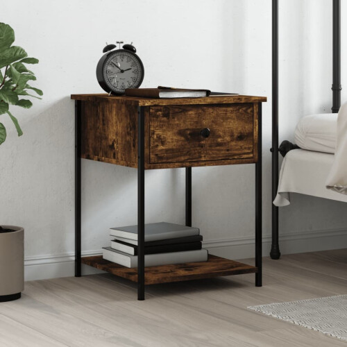 vidaXL Bedside Table Cabinet Side Table Nightstand Smoked Oak Engineered Wood