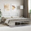 vidaXL Metal Bed Frame Mattress Foundation with Headboard White 200x200 cm 1