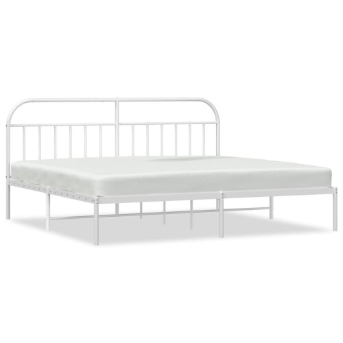 vidaXL Metal Bed Frame Mattress Foundation with Headboard White 200x200 cm 1