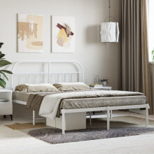 vidaXL metalsengestel med hovedgærde hvid 140x190 cm