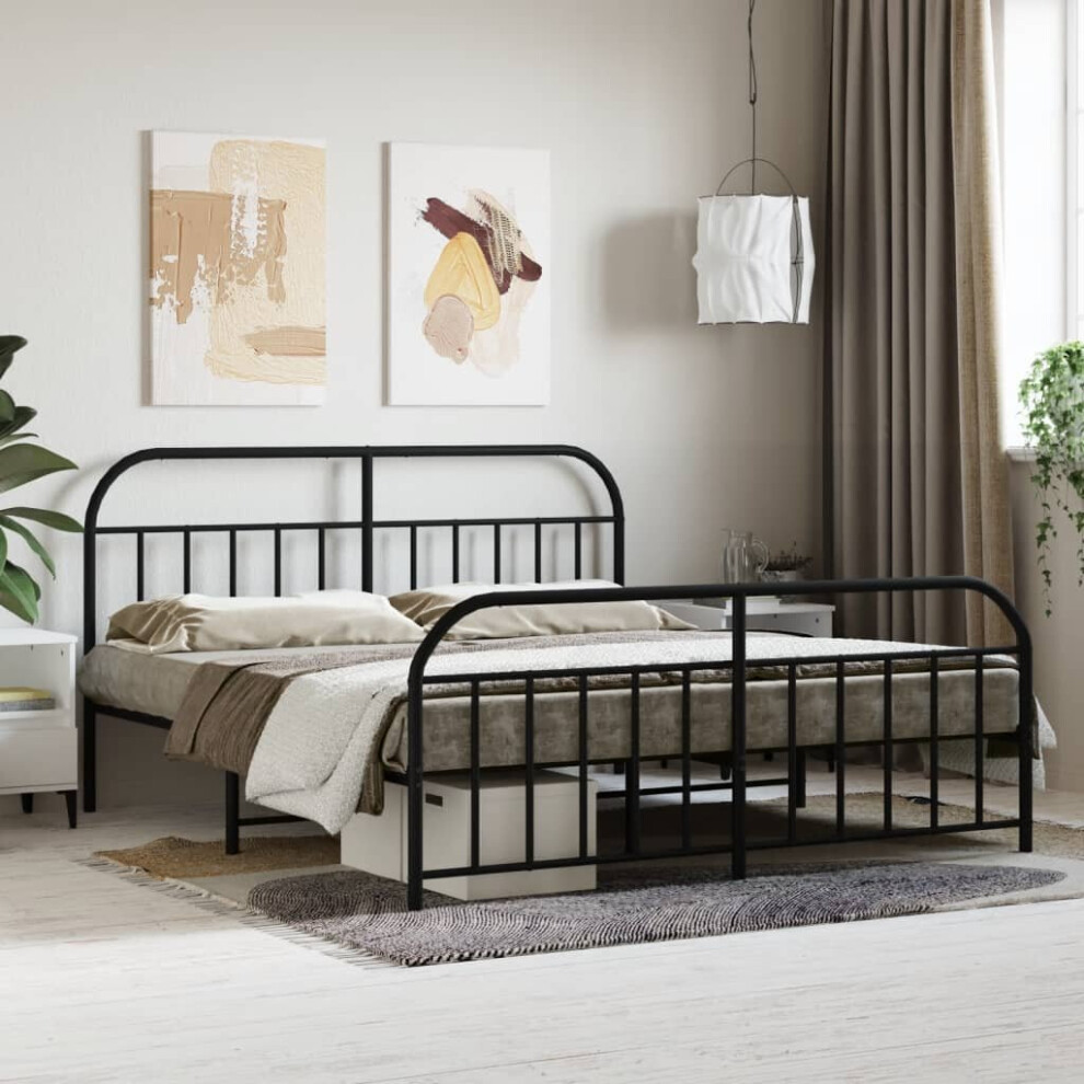 vidaXL Metal Bed Frame with Headboard&Footboard Black 180x200 cm Super King