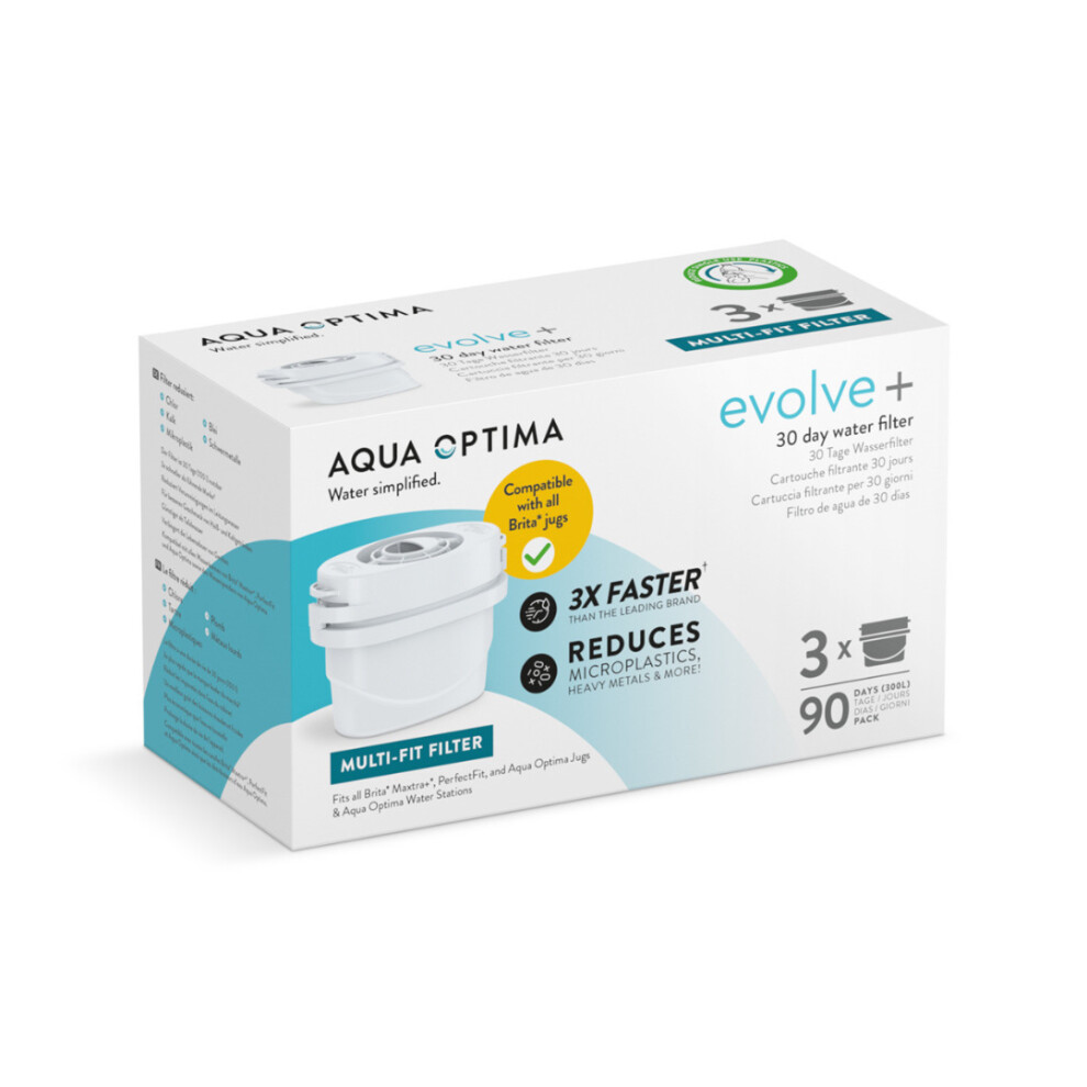 Aqua Optima Evolve+ Water Filter Cartridge, 3 Pack (3 Months Supply)