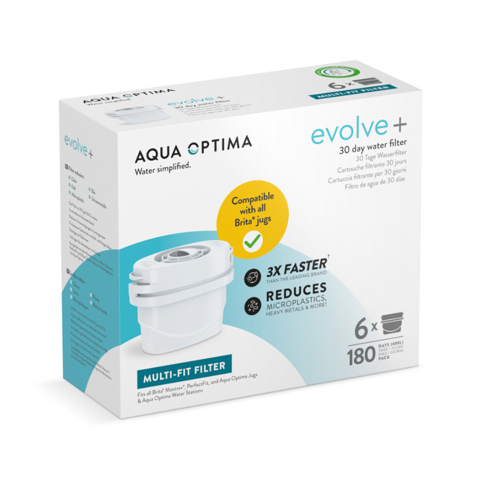 Aqua Optima Water Filter Evolve+ 6 pack (6 Months Supply), Brita Compatible