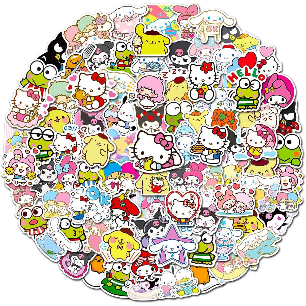 Mascot 100 Pcs Kawaii Stickers For Kids,Cute Stickers Waterproof Vinyl For Water Bottle,Laptop,Phone,Skateboard.sticker Pack For Teens (Hello Kt)