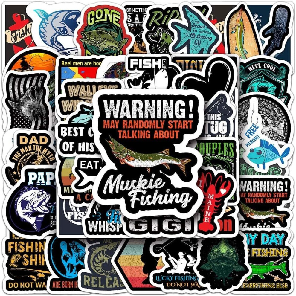 51pcs Sea Fishing Series Stickers Waterproof Vinyl Stickers Cute and Fun Stickers Laptop, Tablet, Phone, Water Bottle, Water Bottle