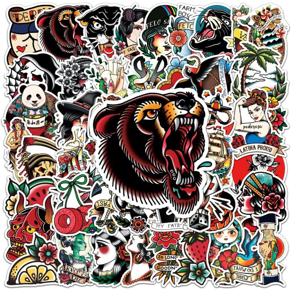 Mascot 50 "Tattoo Stickers" Graffiti Vinyl Waterproof Stickers Colorful Sticker Pack Laptop, Mobile Phone, Skateboard, Luggage, Water Bottle