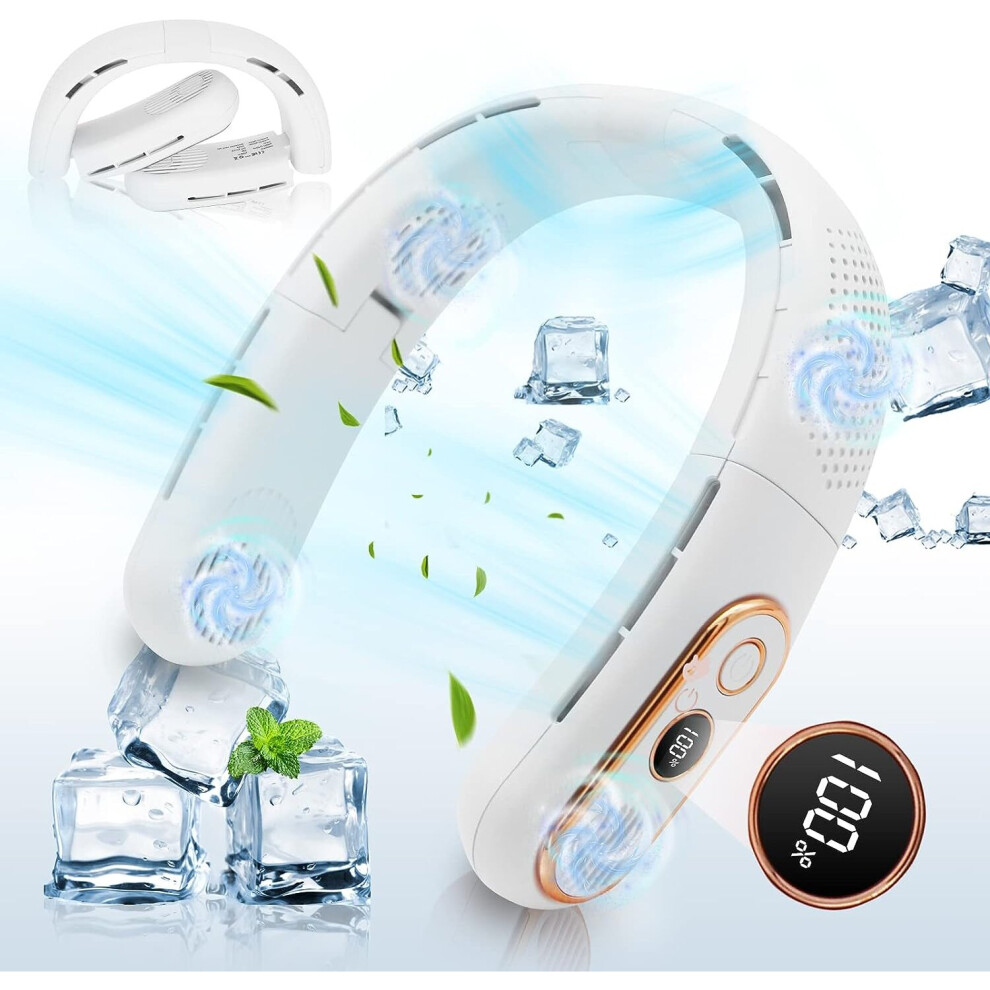 Neck Fan, 4 Turbos Foldable Portable Fan, Bladeless Neck Fan Rechargeable, LED Display, 3 Speeds Adjustment, 360¡ãCooling Airflow