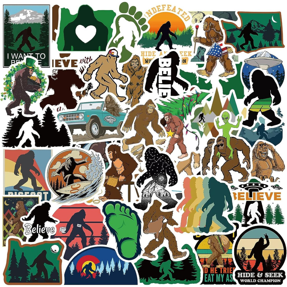 Mascot Sasquatch Forest Stickers,50Pcs Waterproof Vinyl Believe Stickers For Water Bottles Laptop Bumper Helmet Car