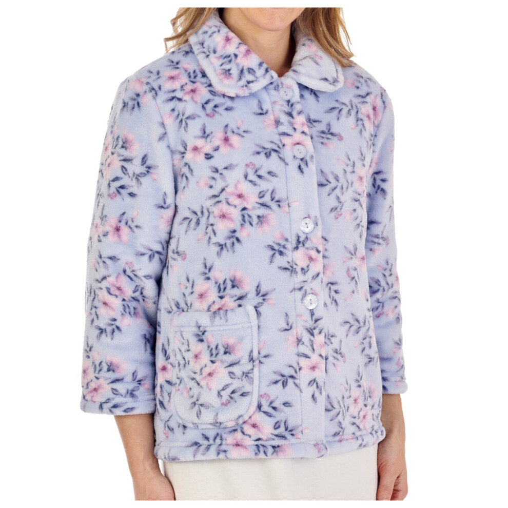 (Blue, Medium - UK 12/14) Slenderella Ladies Floral Flannel Fleece Button Front Bed Jacket