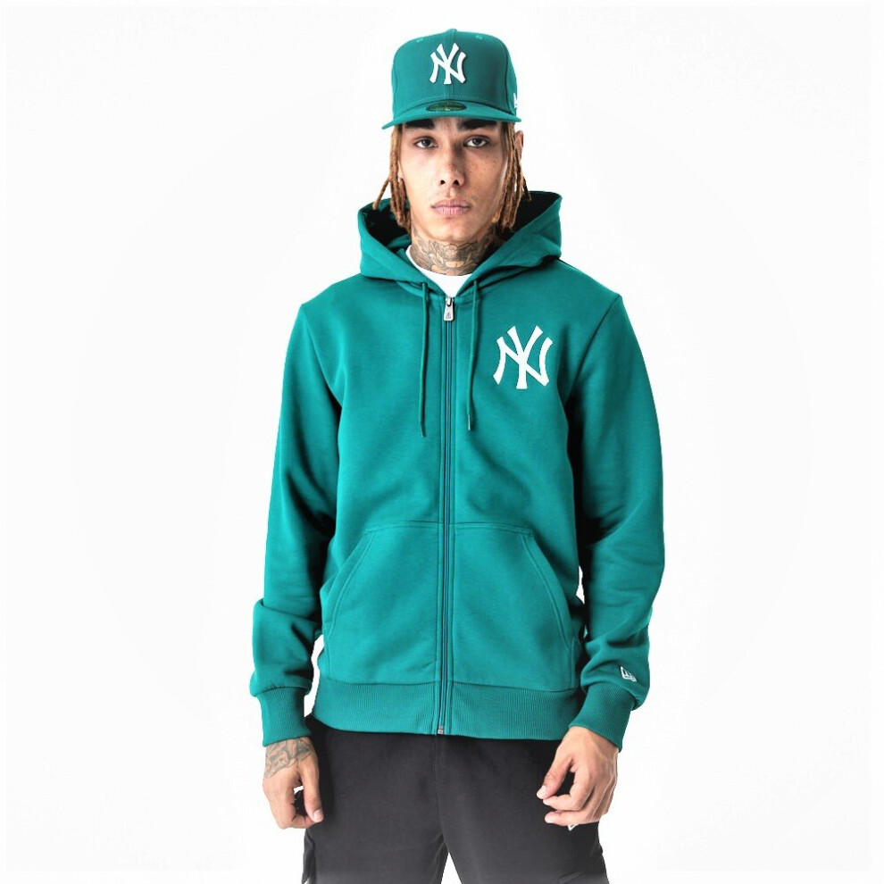 (M) New Era Mens League Essential Crew Neck FZ Hoody ~ New York Yankees green