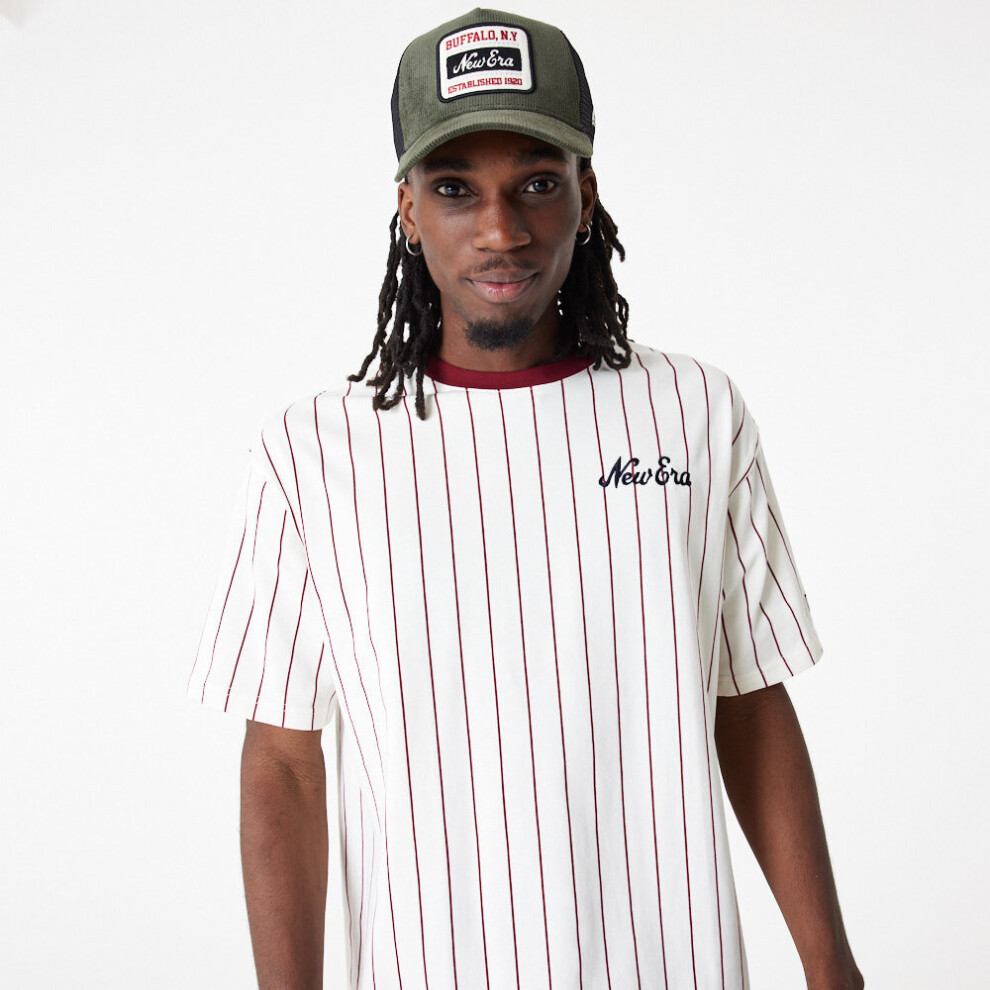 (XL) New Era Mens NE Pinstripe SS Crew Neck OS T-Shirt ~ New Era bone