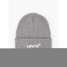 Bonnet unisexe Levi's à revers en tricot, gris, avec inscription « Regular »
