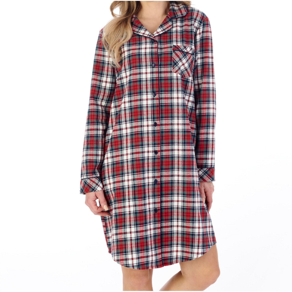 (UK 20/22) Slenderella Ladies Yarn Dyed Cotton Red Tartan Check Nightshirt