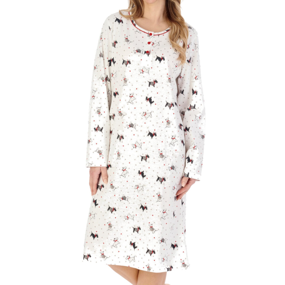 (UK 20/22) Slenderella Ladies Scottie Dog Jersey Cotton Long Sleeve Nightdress