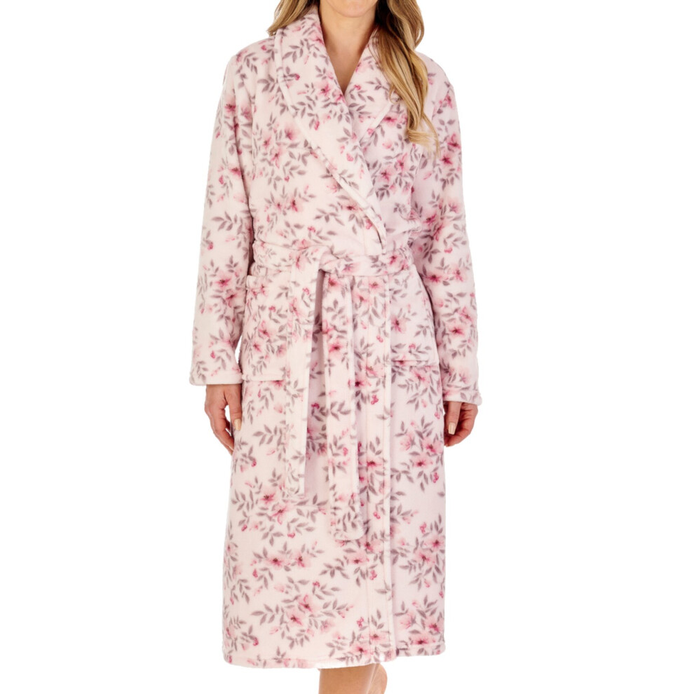 (Pink, Extra Large - UK 20/22) Slenderella Ladies Floral Flannel Fleece Wrap Dressing Gown