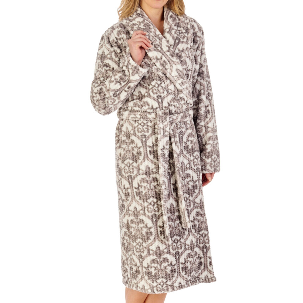 (Grey, Small - UK 10/12) Slenderella Ladies Damask Waffle Fleece Shawl Collar Dressing Gown