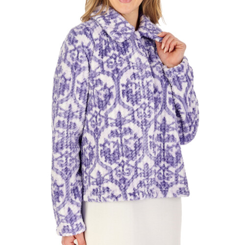 Slenderella (Purple, Extra Large - UK 20/22) Slenderella Ladies Waffle Fleece Damask Button Front Bed Jacket