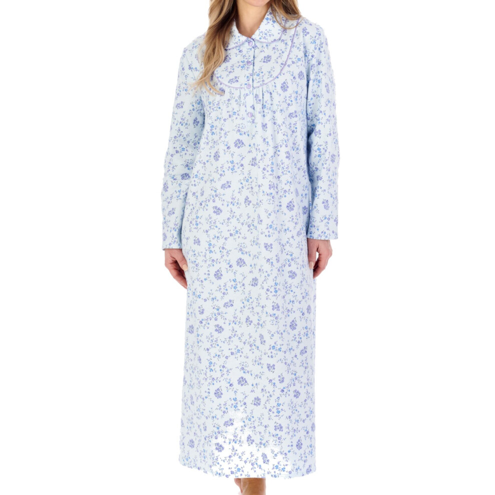 (Blue, UK 24/26) Slenderella Ladies Floral Peter Pan Collar Ankle Length Flannel Nightdress