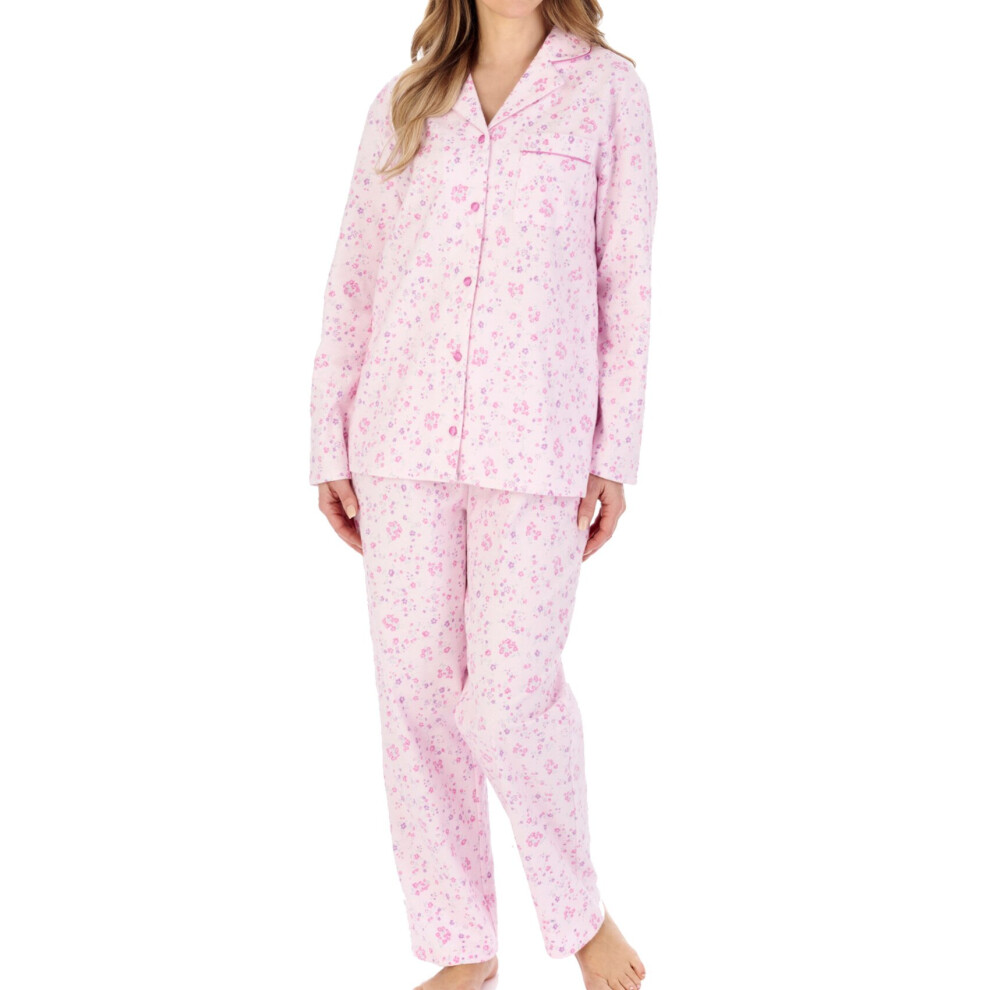 (Pink, UK 20/22) Slenderella Ladies Brushed Cotton Tailored Floral Pyjamas