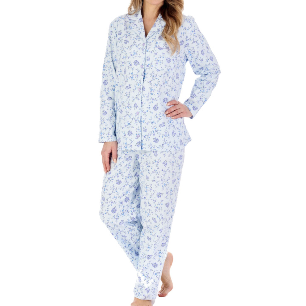 (Blue, UK 24/26) Slenderella Ladies Brushed Cotton Tailored Floral Pyjamas