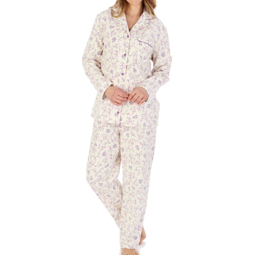 (Cream, UK 16/18) Slenderella Ladies Brushed Cotton Tailored Floral Pyjamas