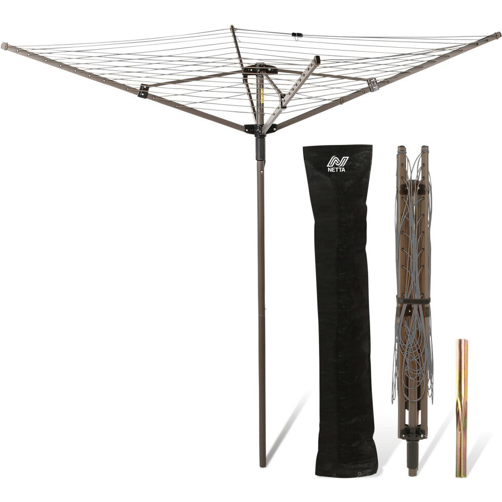 (Grey) NETTA Rotary Washing Line, 4 Arm - 45M