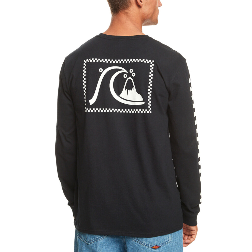 (L, Black) Quiksilver Mens the Original Long Sleeve Crew Neck Cotton T-Shirt Top - Black