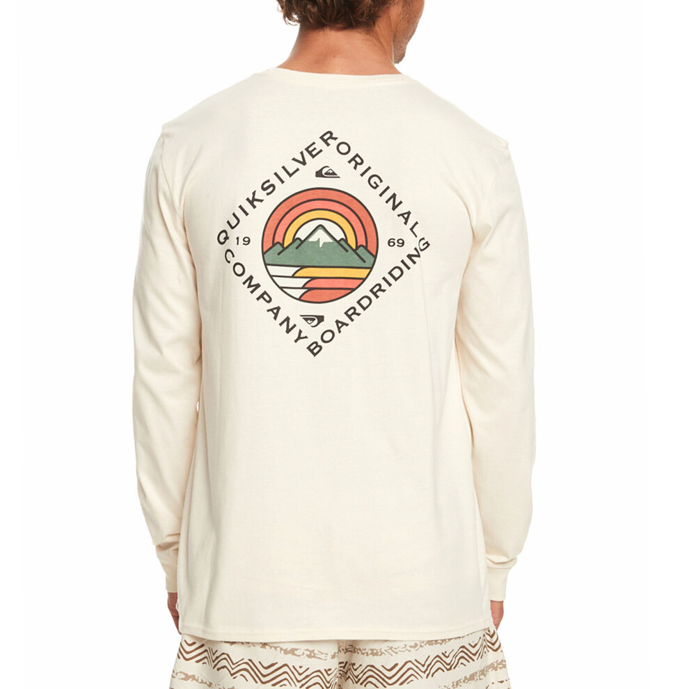 (XXL, Birch) Quiksilver Mens Scenic View Long Sleeve Crew Neck T-Shirt Top Tee - Birch