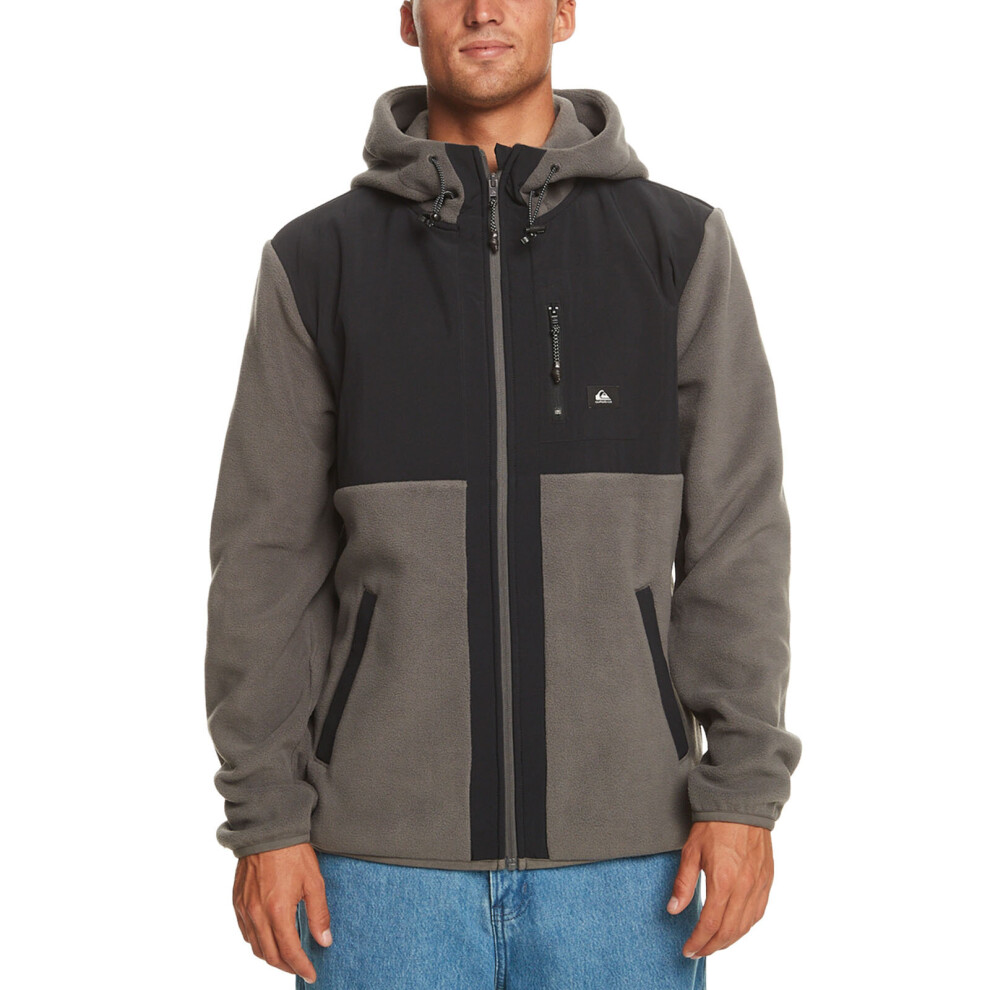 (M, Iron Gate) Quiksilver Mens Polar Full Zip Hooded Warm Winter Fleece Jacket