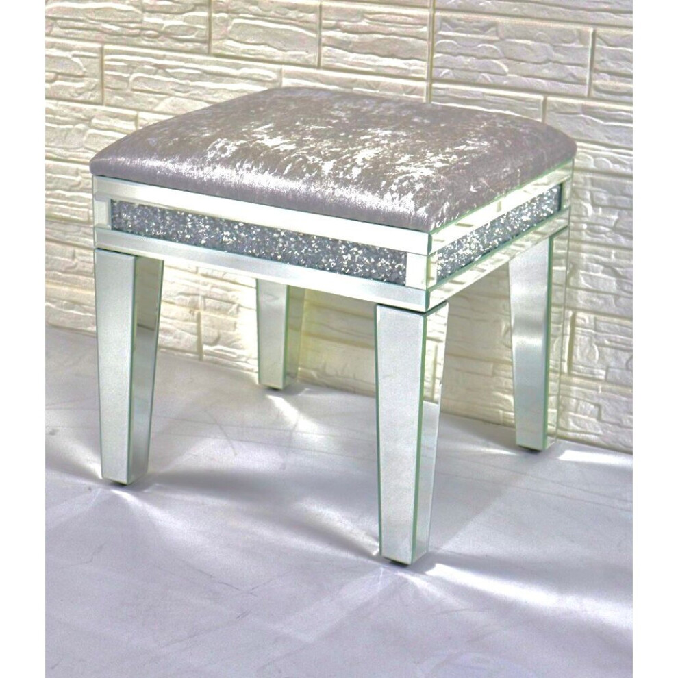 Crushed Crystal Mirrored Dressing Table Stool