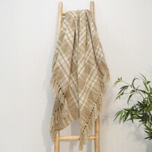 (Natural, 150 x 200cm) Darwin Chenille Checked Tartan Throw Blanket - 100% Recycled