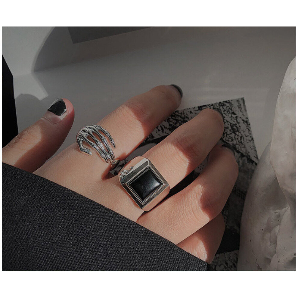 Photos - Ring Punk Skull Hand Adjustable Open Silvery Gothic Skeleton s
