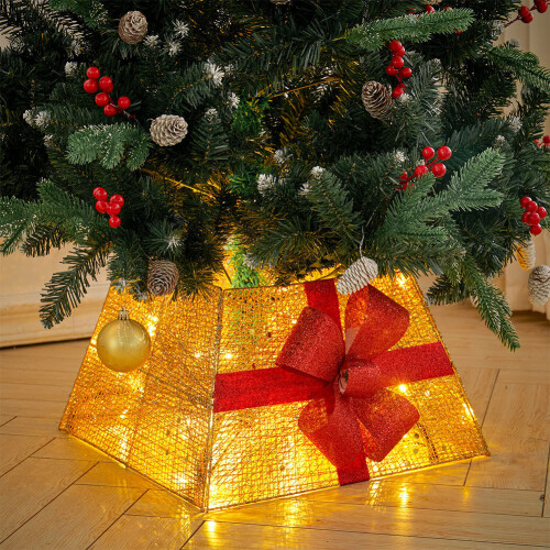 Living And Home Square Christmas Tree Fence Decor with Bow Tie