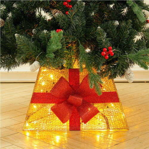 Living And Home Square Christmas Tree Fence Decor with Bow Tie 1