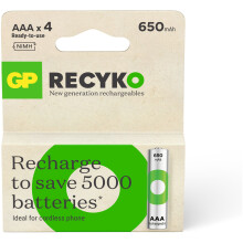 GP GPRHCH63E042 GP Recyko NiMH 650mAh AAA 4's ECV paper box