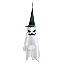 (white) Hanging Pumpkin Wizard Hat With lights Ghost Witch Hat Hanging Halloween Ornaments Decor for Home Party Garden Indoor Outdoor