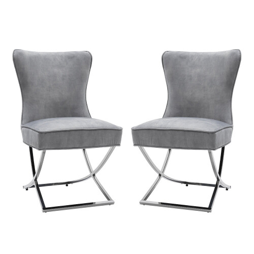 Living And Home (Grey) Set of 2 High Back Velvet Dining Chairs 2