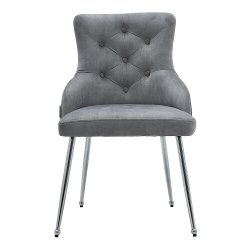 Living And Home Grey Velvet Tufted Dining Chair with Cushion 1