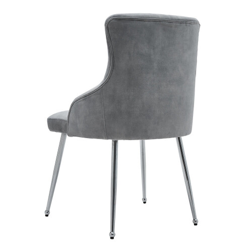 Living And Home Grey Velvet Tufted Dining Chair with Cushion 2