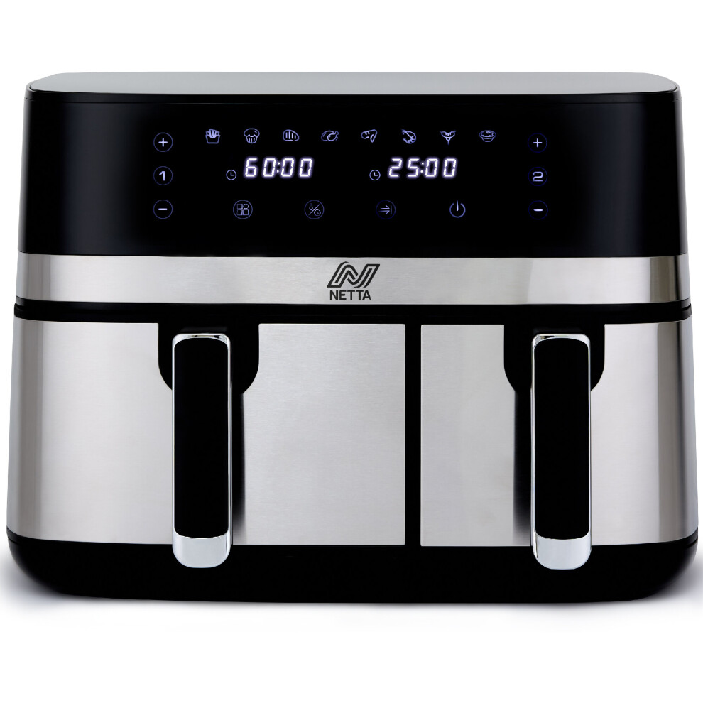 NETTA 9L Dual-Basket Air Fryer with Digital Smart Programmes