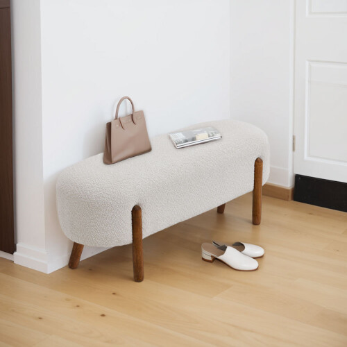 Living And Home (Beige) Contemporary Upholstered Bench 1