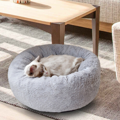 Living And Home (Light Grey, 60CM) Round Donut Plush Pet Dog Cuddler Bed