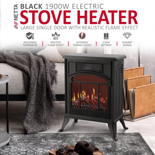 NETTA NETTA 1900W Arch Fireplace Stove Heater with Flame Effect - Black 1