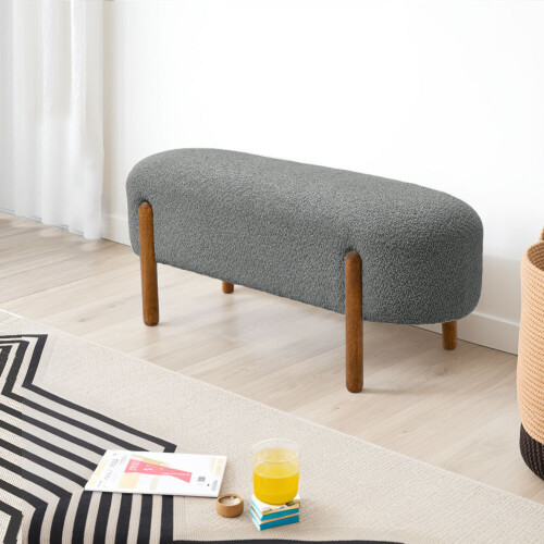 Living And Home (Grey) Contemporary Upholstered Bench 1