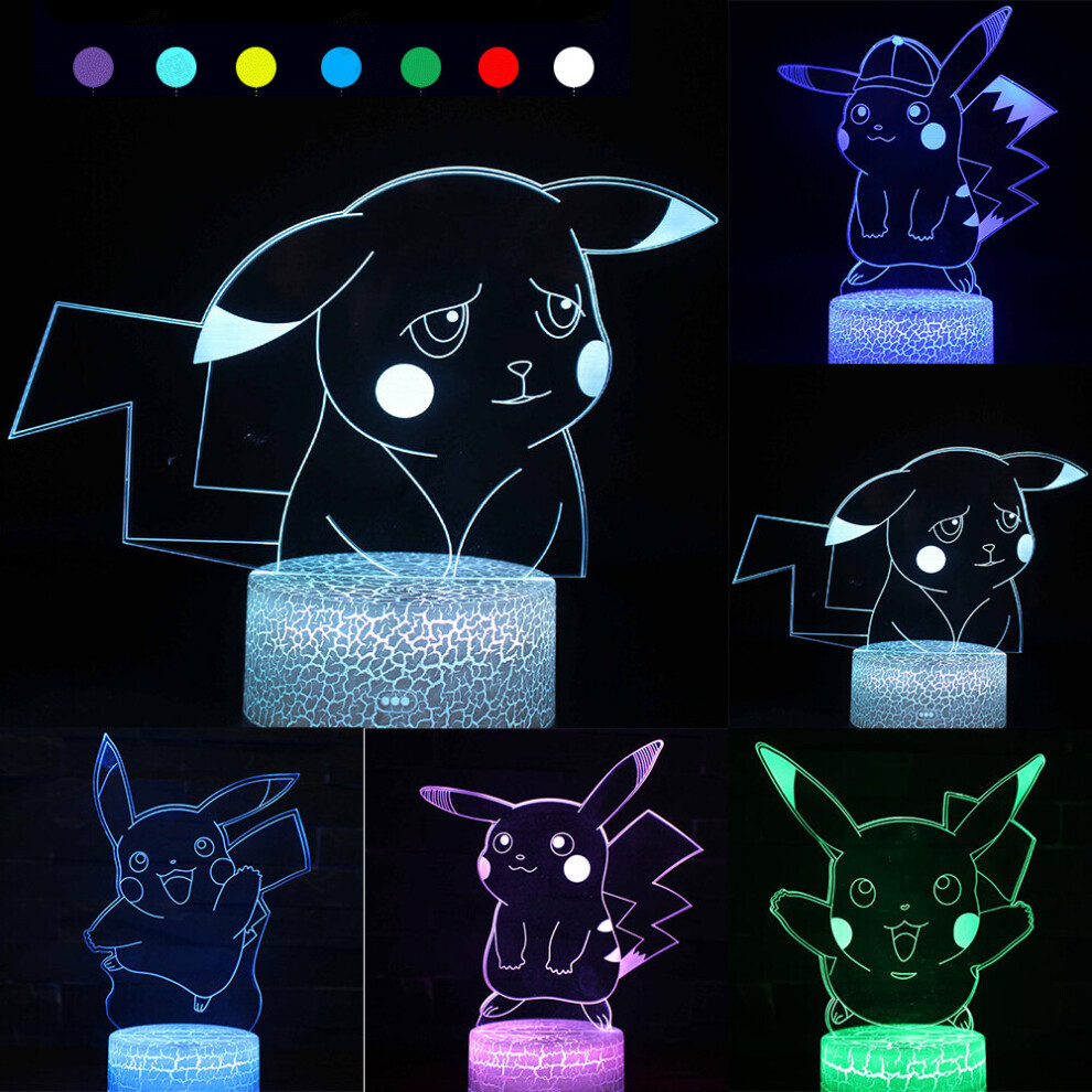 (D) Pokemon Pikachu LED Night Light 3D Illusion Lamp Bedside Nightlight Kids Bedroom Gift