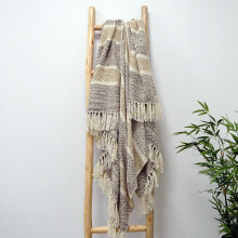 (Natural, 150 x 200cm) Savannah Herringbone Throw Blanket - 100% Recycled