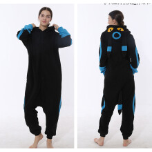 (M) Animal cartoon one-piece pajamas shaking grain velvet Ibey animal series couple models of home wear(BLACK)